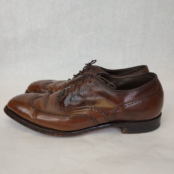 Johnston & Murphy Brogue Oxford Wingtip Men 8 Leather Crown Aristocraft BROWN - Picture 10 of 16